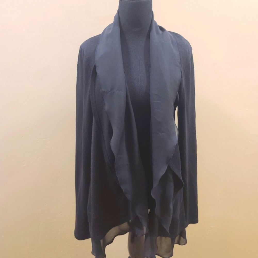 Studio Y Black Shawl Cardigan Drape Sheer Jacket Size L